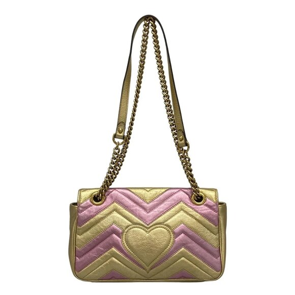 GUCCI GG Marmont Quilting Small Gold Pink Leather Shoulder Bag bran796-100425 - Picture 2 of 16